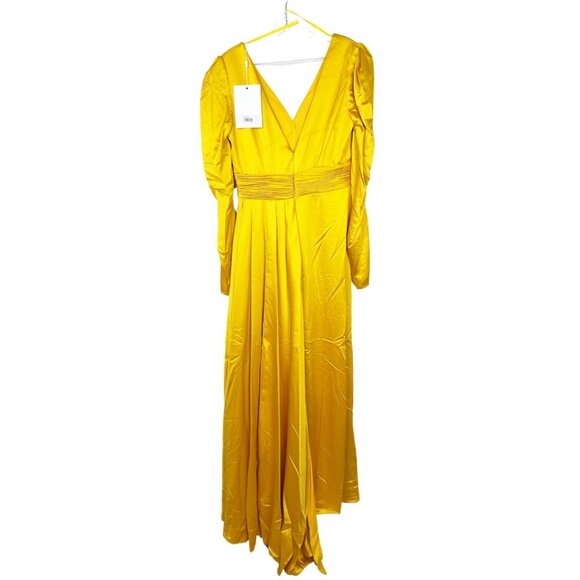 NWT Mac Duggal Faux Wrap Long Sleeve A Line Gown Marigold 10 - Picture 5 of 7